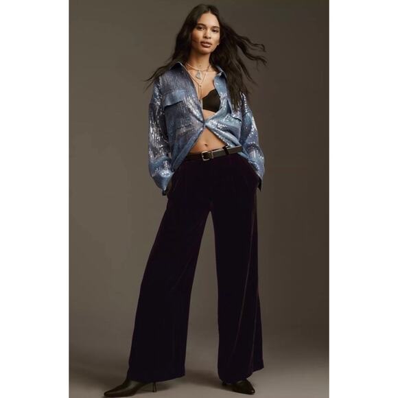 Anthropologie Pilcro Blue Sequin Oversized Button Up Blouse Size XL NEW - Picture 2 of 16